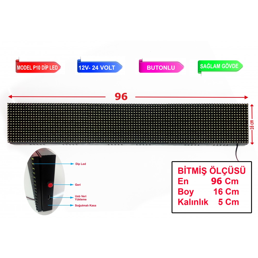 P10 DİP LED 96X16 KIRMIZI